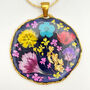Vintage Pendant Necklace With Real Flowers In Black Lacquer, thumbnail 1 of 12