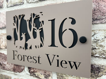 Personalised Deer In Forest House Acrylic Number Sign, 5 of 7