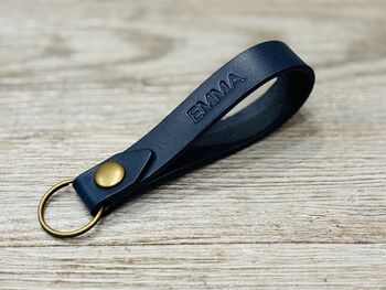 Personalised Dark Blue Leather Keyring, 2 of 9