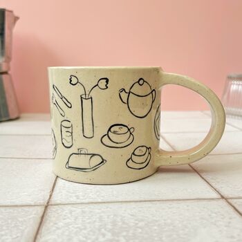 Handmade Ceramic Speckled Mug With Hand Painted Breakfast Illustration, 7 of 8