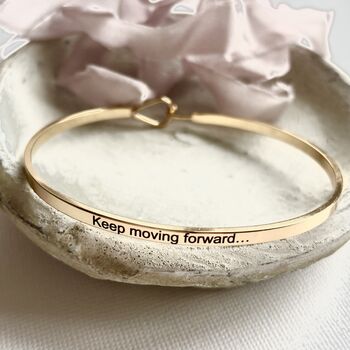Keep Moving Forward Slim Brass Bangle, Encouragement Gift For Her, 3 of 12