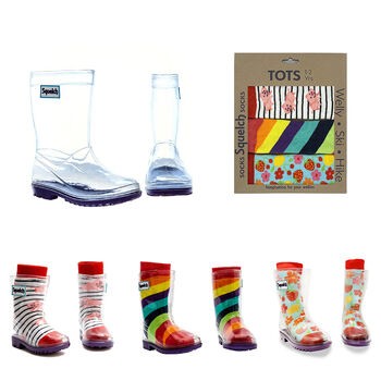 Squelch Transparent Wellies And Three Sock Set Pigs, 2 of 7