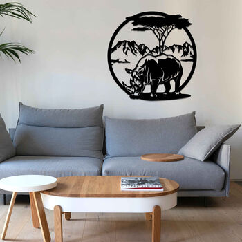 African Rhino Wooden Wall Art Exotic Home Decor Accent, 5 of 10