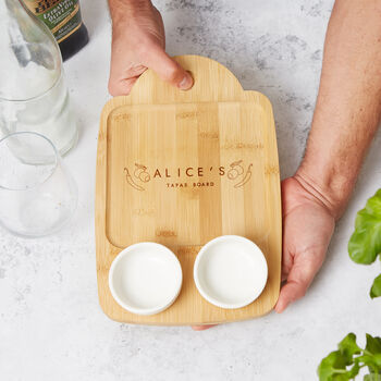 Personalised Wooden Tapas Board With Ceramic Pots Perfect Father's Day Gift, Great Gift For Dad Or Grandad, 5 of 8