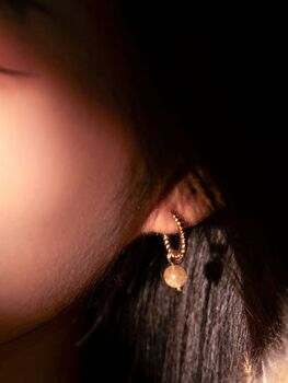 Round Gold Rutilated Quartz Twisted Hoop Earrings, 8 of 10