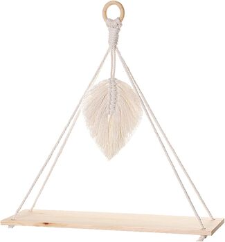 Macrame Cotton Rope With Leaf Wall Hanging Shelf, 6 of 8