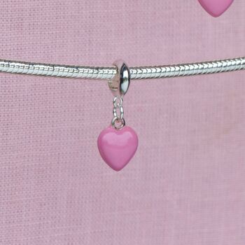 Sterling Silver Pink Enamelled Heart Charm, 4 of 7