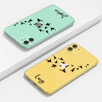 Personalised Flying Birds Name Clear Phone Case, 3 of 5