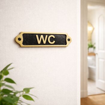 Classic Brass Wc Door Plaque With Black Finish, 4 of 6