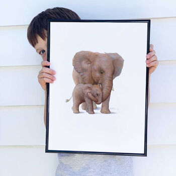 Illustrated Children's Wall Art Elephant And Calf Print, 3 of 4