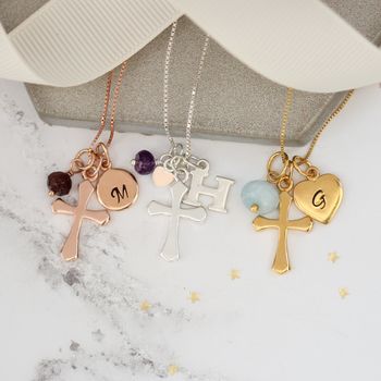 Personalised Cross Necklace With Birthstones, 3 of 12
