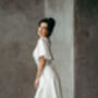 Simple Ivory Satin Wedding Dress With Flutter Sleeves And High Low Skirt, thumbnail 5 of 7