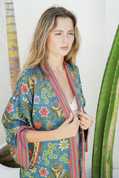 Cyan Green Luxury Kimono Robe, 4 of 6