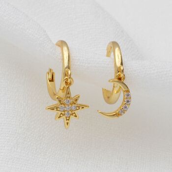 Gold Or Silver Star And Moon Hoop Earrings, 4 of 9