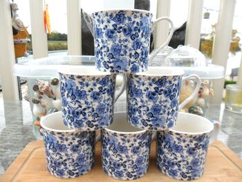Set Of Six Palace Mugs In Blue Rose Chintz Design, 5 of 9