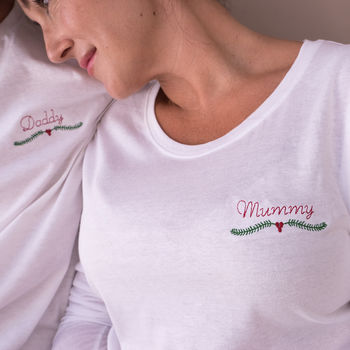 Personalised Embroidered Christmas Couple Pyjamas, 2 of 5