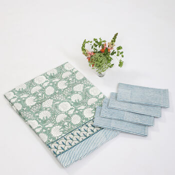 Blue Striped Hand Block Printed Napkin Set Of Four, 3 of 4