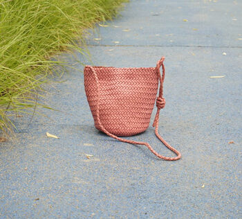 Hand Weaving Crossbody Leather Bag Pink, 3 of 3