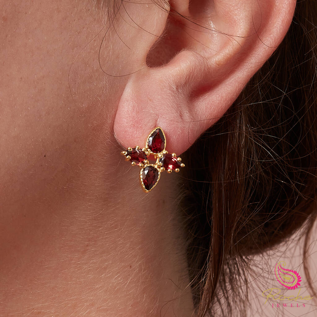 Red Garnet Gold Plated Star Shaped Studs, 1 of 9