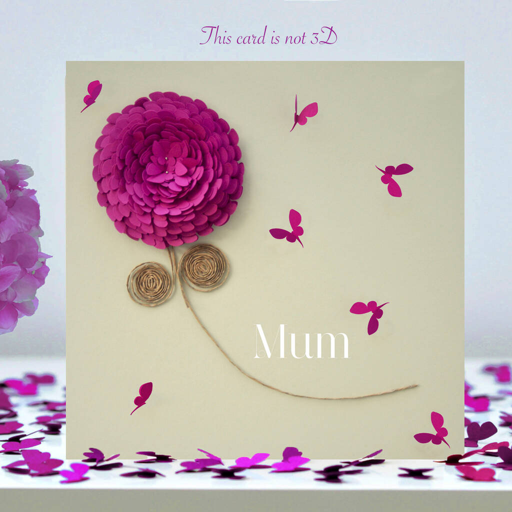 Butterfly Pink Chrysanthemum Mum Birthday Card, Not 3D, 1 of 9