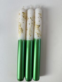 Ivory And Green Glitter Christmas Candles 'Mistletoe Kisses', 2 of 3
