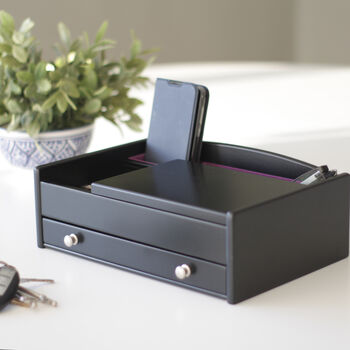 Men's Black Wood Valet Tray With Jewellery Storage, 3 of 4
