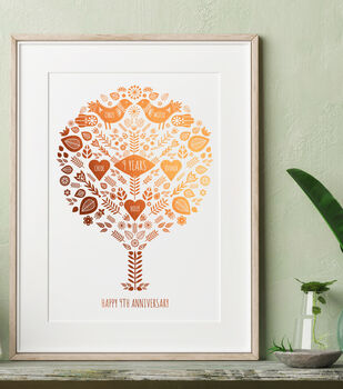Personalised 9th Copper Anniversary Family Tree Print, 2 of 8