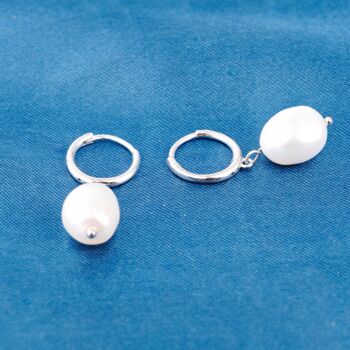 Freshwater Pearl Drop Hoop Earrings, Irregular Pearl Earrings, 6 of 7