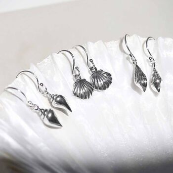 Sterling Silver Spiral Shell Dangly Earrings, 5 of 7