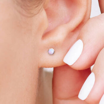 Mini Sterling Silver White Opal Stud Earrings, 2 of 10