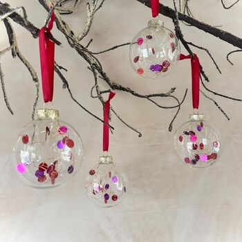 Set Of Six Red And Purple Christmas Baubles Tree Decoration Christmas Ornaments, 3 of 7