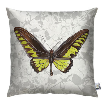 Chartreuse Butterfly Floral Print Cushion, 2 of 2