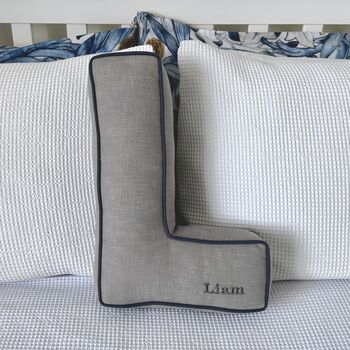 Embroidered Letter Cushion In Silver, 2 of 4