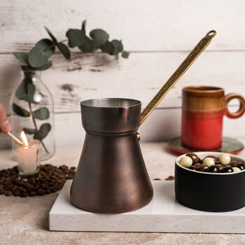 Handcrafted Solid Copper Coffee Pot, Heavy Duty Turkish Coffee Maker, 2 of 12