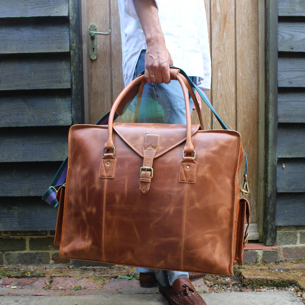 'Markham' Men's Extra Large Leather Holdall In Tan, 1 of 12