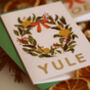 Illustrated Pink Wreath Christmas Card Yule, thumbnail 1 of 3