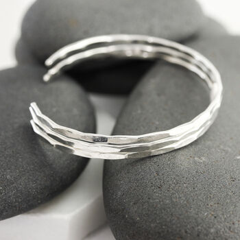 Thin Hammered Cuff Set In Sterling Silver, 4 of 7