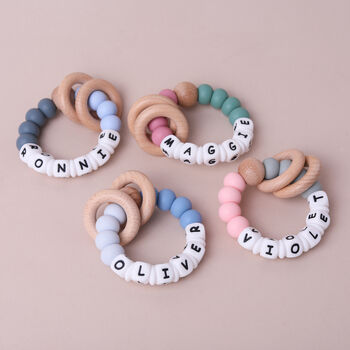 Personalised Silicone And Wood Baby Teething Toy, 6 of 8