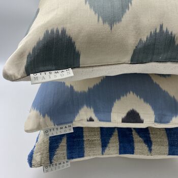 Ikat Silk Cushion Pale Blue Paint Brush, 4 of 10