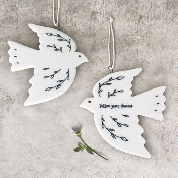 White Porcelain Dove Hanging Decoration Follow Your Dreams, 3 of 5