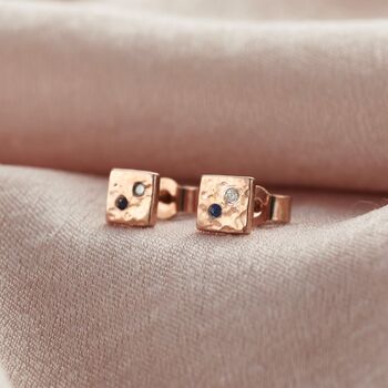 Square Textured Confetti Birthstone Stud Earrings, 3 of 7