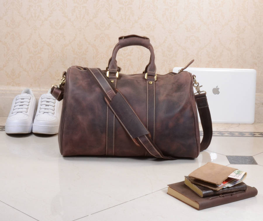 personalised vintage leather weekend bag by eazo | notonthehighstreet.com