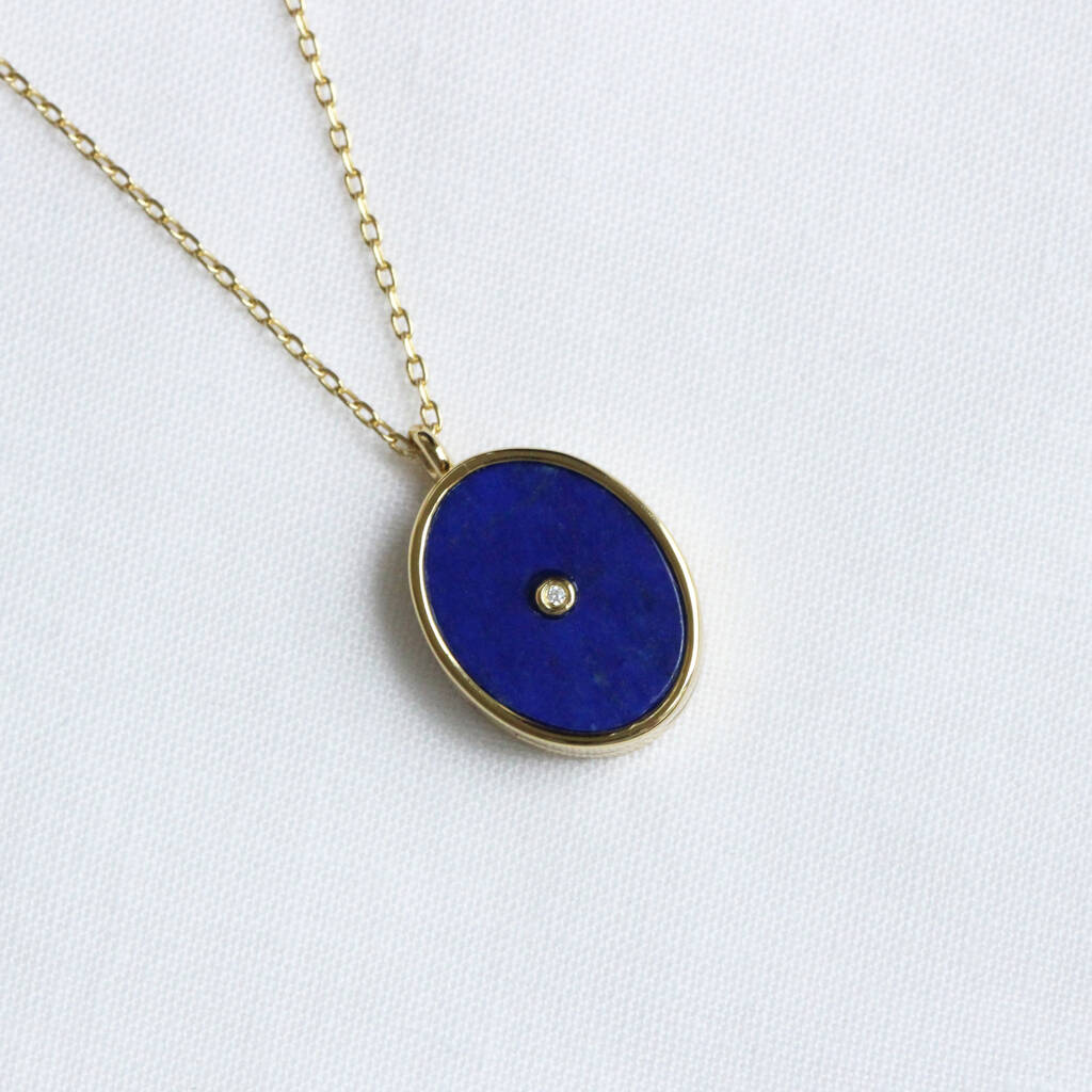 18ct Gold Plated Oval Locket W Blue Lapis And Cz Stone, 1 of 7