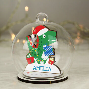 Personalised Wooden Dinosaur Glass Bauble, 2 of 4