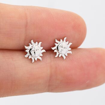 Sterling Silver Tiny Sun Stud Earrings, 2 of 12