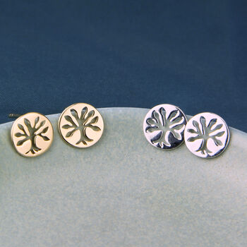Sterling Silver Or Gold Tree Of Life Disc Stud Earrings, 3 of 9