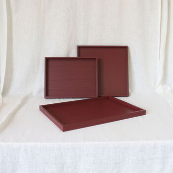 Handmade Dark Red Wooden Serving Tray, Lacquered Ottoman Cover Tray, 2 of 11