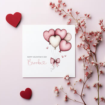 Personalised Bouquet Valentine's Day Card Pink Balloon Design, 2 of 2