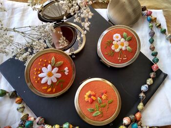 Pocket Mirror With Hand Embroidered Flower, 2 of 12