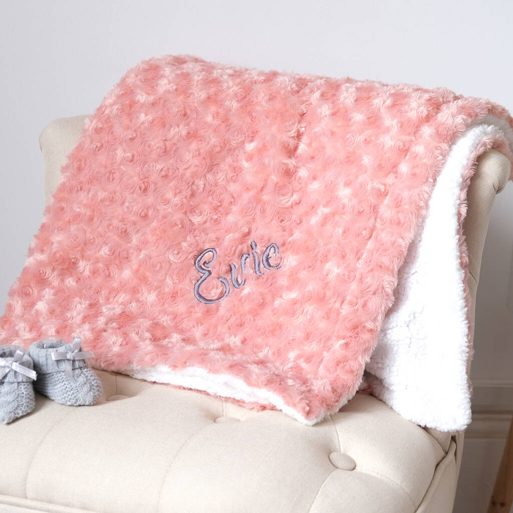 Personalised Thick Dusty Pink Baby Blanket, 1 of 6